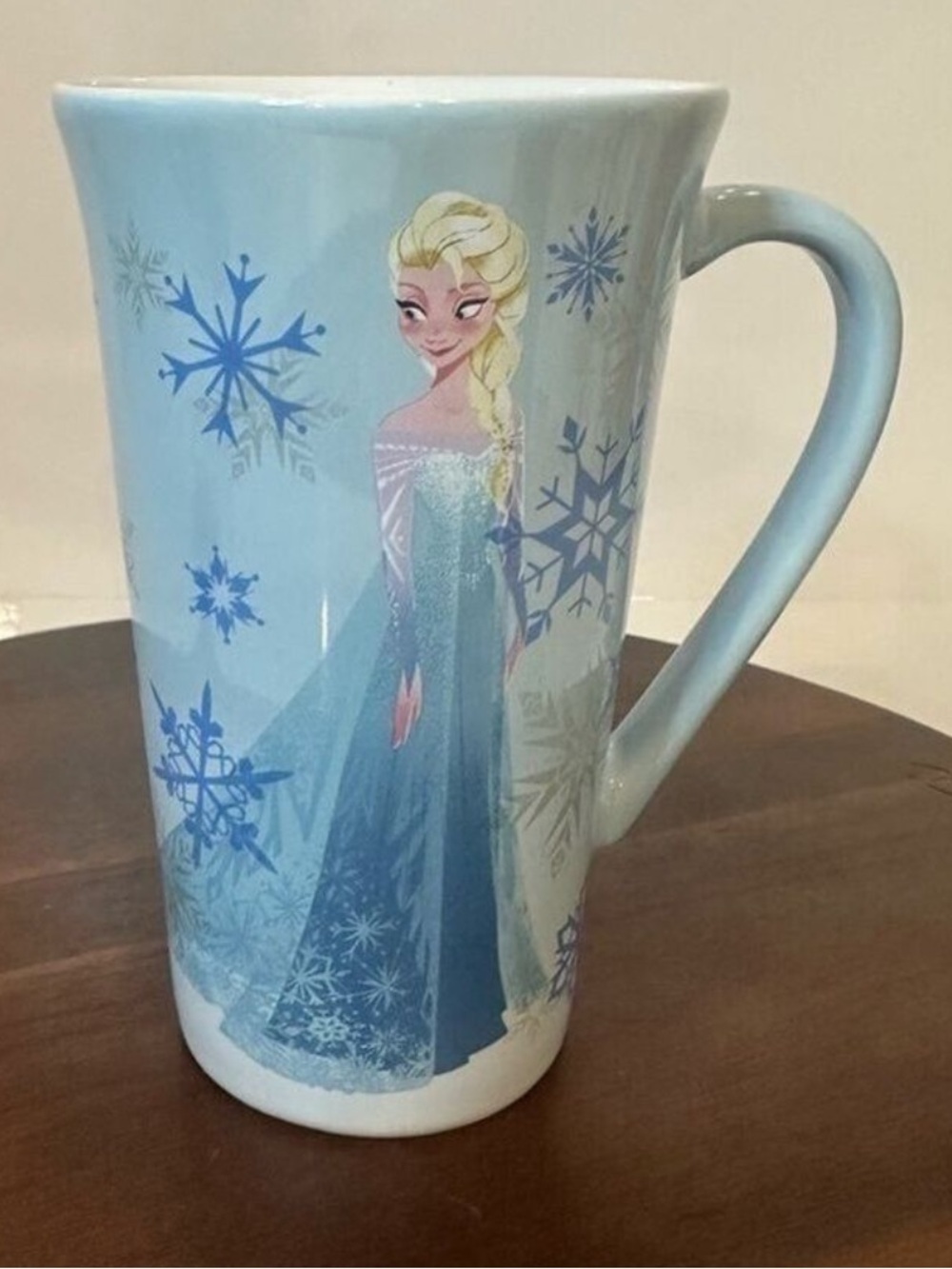 Disney Store Frozen Queen Elsa Tall Latte Mug Blue Snowflake Princess 14 oz